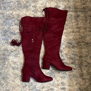 Burgundy knee high boots